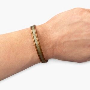 Vintage Copper & Silver Tone Striped Cuff Bracelet Minimalist Stackable